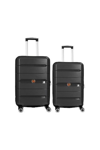 Npo Diamond Pp Polipropilen Küçük Ve Orta Boy 2'li Kırılmaz Valiz Seti-siyah Siyah