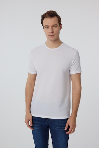Süvari Beyaz Slim Fit Armürlü Bisiklet Yaka Tişört-37336 Beyaz