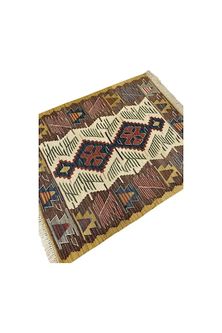 El Dokuma Uşak Kilimi 94x123 Krem Kahve Kök Boya %100 Yün Kilim