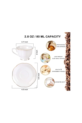 Yeni Bone China Modern Zarif Tasarım Espresso Kahve Fincanları Ve Tabakları Seti 6'li 80 Ml 3 Oz Küçük Beyaz Mini Bardak Seti Altın Kenar Saplı Çok Renkli