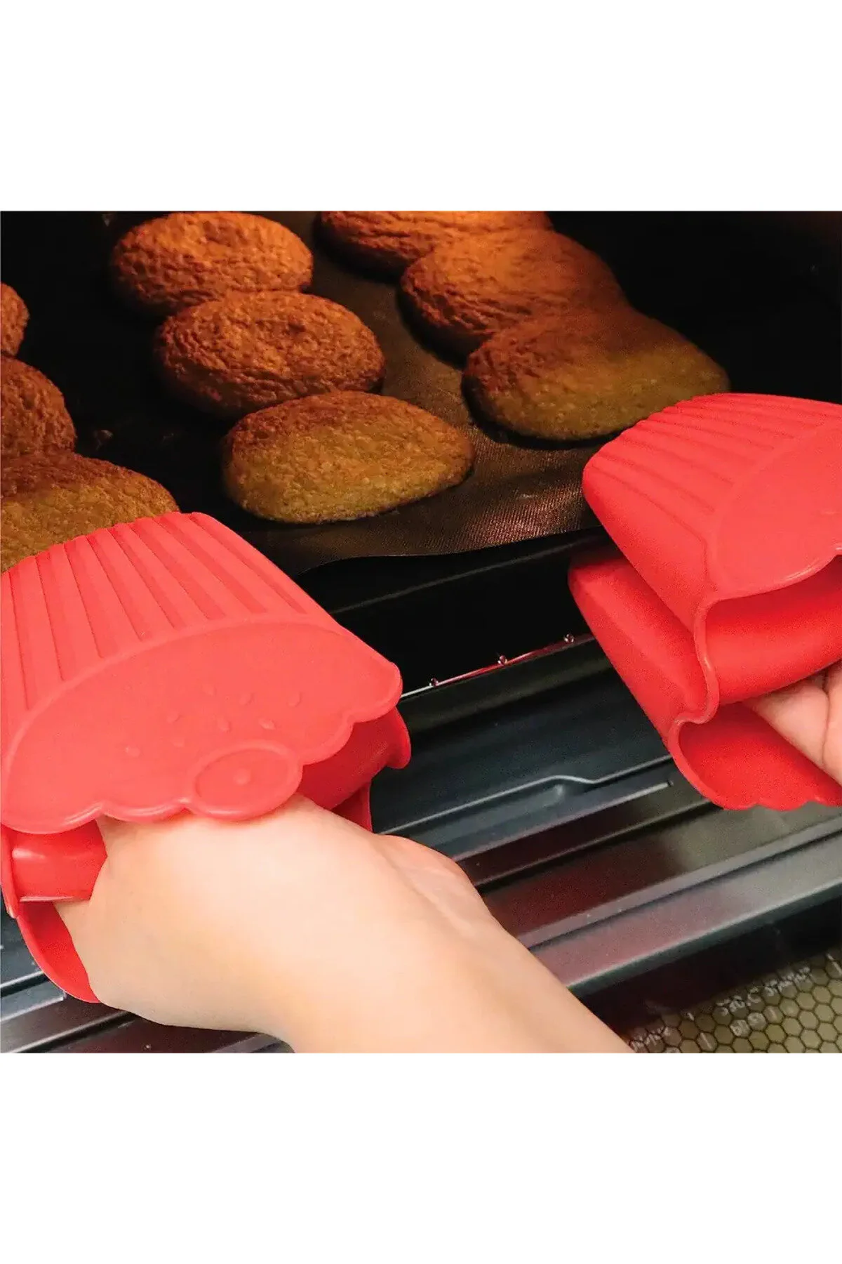 Silikon Fırın Eldiveni 2 Li Isı Yalıtımlı, Kaymaz Yüzey, Esnek Ve Kolay Temizlenebilir Kırmızı