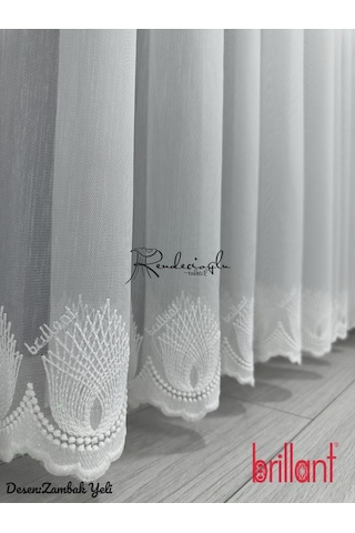 Tül Perde Brillant Marka Zambak Yeli Düz Etek Sedef İşlemeli Dokuma Kumaş Ekru