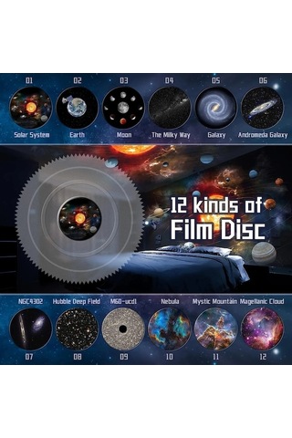 Maoyaya Galaxy Gece Lambası Yıldız Projektörü, 12 Film Diski, Led Masa Lambası, Çocuk Odası Dekoru Çok Renkli