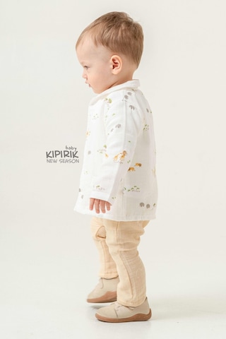 Caramell 3'lü Bebek Takımı Müslin Gömlek Pantalon Tişört Zürafa Desenli -1116 Ekru