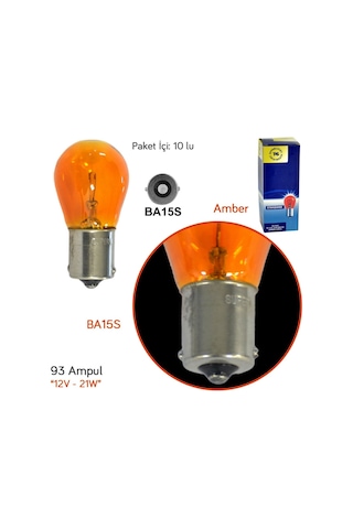 TAS 12V 93 Ampul 21W BA15S Amber SL3702 (10 lu)
