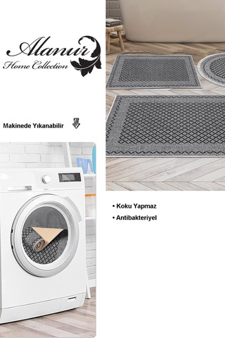 Dekoreko Kaymaz Taban Djt 3 Lü Banyo Paspas Takımı Yıldız Deri Karışık Modern M5001 gri
