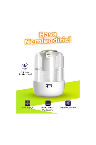 7go 7g-uhd1 Ultrasonik Çift Çıkışlı Hava Nemlendirici 2l Su Kapasiteli, Usb-c, Led Işıklı, Sessiz