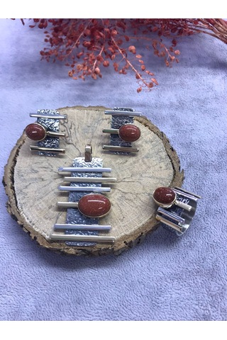 Nsa Gümüş Yıldız Taşı 925 Ayar Doğal Taş El İşi Gümüş Set