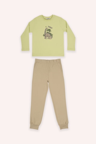 Panço Erkek Çocuk Dinozor Baskılı Yeşil Pijama Takımı
