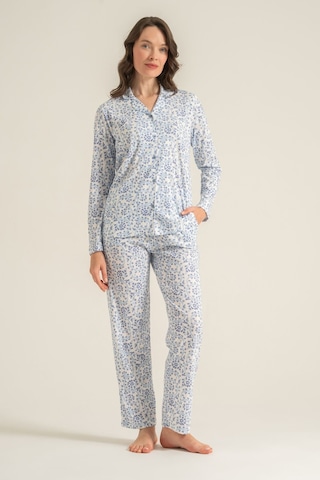 Pierre Cardin Kadın Flowers Mavi Gömlek Pijama Takımı Pc9271-s-v1 Pc9271-s-v1
