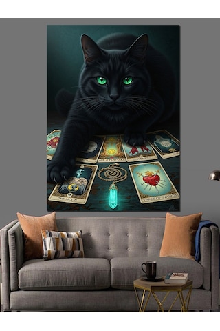 Siyah Panter Kara Kedi Tarot Kartları Dekoratif Kanvas - Mdf Ahşap Tablo