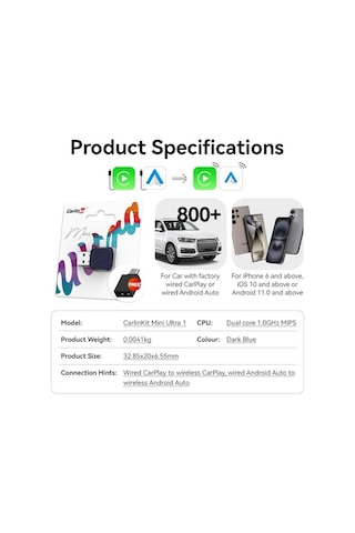 Ayrex Carlinkit Mını Ultra1 Kablosuz Carplay Ve Android Otomatik Adaptör / Kompakt Tak Ve Çalıştır Tasarımı / Oem