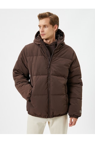 Koton Şişme Mont Kapşonlu Cep Detaylı Fermuarlı Kahverengi 4wam20073hw 4WAM20073HW532 Kahverengi