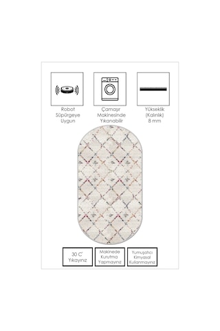 West Home Dijital Baskı Yıkanabilir Kaymaz Taban Leke Tutmaz Oval Mutfak Halısı Salon Halısı Ve Yolluk Wh 464 White Oval