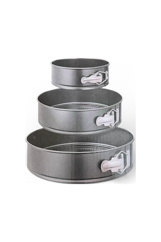 Çınar 3 Lü Kelepçeli Kek Kalıbı - 3 Lü Kek Kalıbı Seti 24-26-28 Cm. Gri