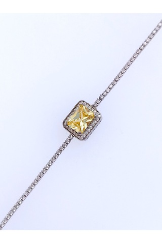 925 Ayar Gümüş Vintage Sarı Tasarım Kare Kesim Su Yolu Kadın Bileklik Doğum Günü Hediye Gümüş