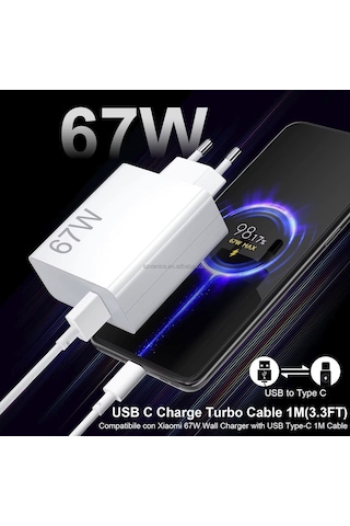 Red Mi Note 15 Pro İçin 67w Turbo Type-c Akım Korumalı Hassas Şarj Aleti Seti Saniye Sayaçlı Süper Charger