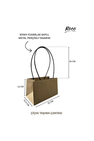 Kraft Çiçek Çantası, Su Geçirmez Metal Saplı Hediye Ve Saksı Taşıma Çantası, 11.5x21x13 Cm, 6 Adet