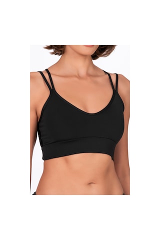 Kompedan Sırt Detaylı Kaplı Kadın Spor Sütyeni - Siyah