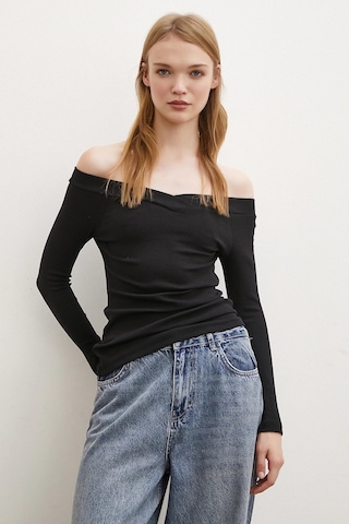 Kayık Yaka Bluz Siyah Siyah