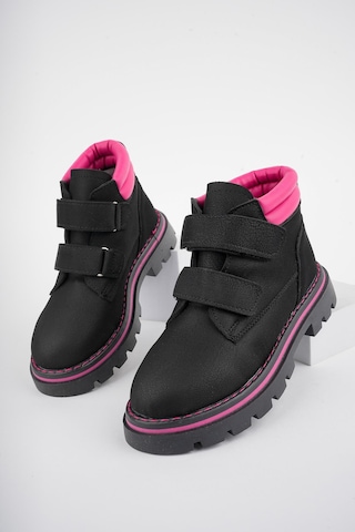 Muggo Gadget Garantili Çocuk Unisex Rahat Kalıp Soğuğa Dayanıklı Cırtlı Bot Siyah - Pudra