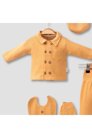 3 Ay Bebek Hastane Çıkışı Cepli Waffle 5'li Erkek Hardal Hardal