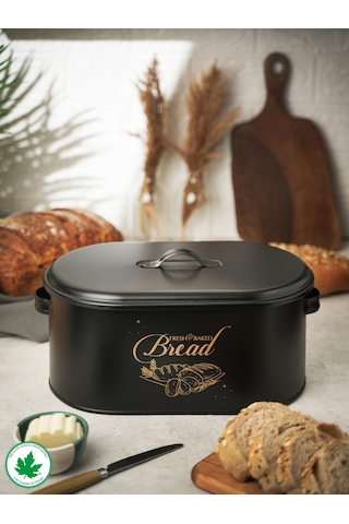 Metal Kapaklı Ekmeklik Bread Baskılı - Siyah