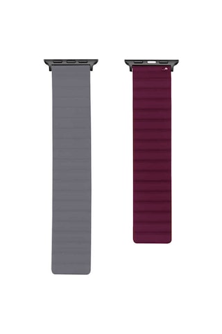 Watch Ultra 49mm Kordon Uyumlu Krd-52 Strap Kayış Tuva- Gri-kırmızı