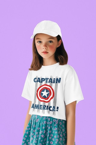 Sevbano Kaptan Amerika Baskılı Unisex Avengers Film Çocuk Tişört 1-12 Ya Beyaz