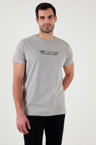 Buratti Pamuklu Slim Fit Bisiklet Yaka Yazılı Erkek T Shirt 541Enjoy Açık Gri