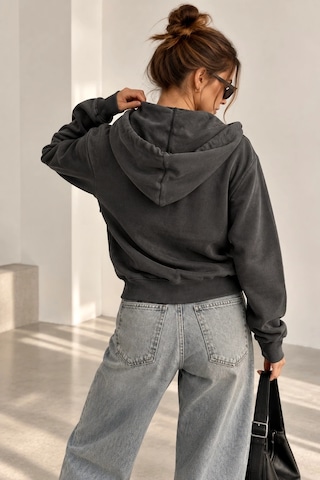 Bb Butik Basic Selanik Dokulu Fermuarlı Kapüşonlu Kadın Sweatshirt My3535 Antrasit