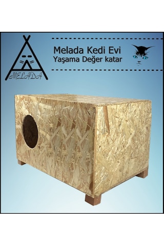 Melada Kedi Evi Dış Ortam Uygun Ahşap Kedi Evi Osb 60x40x30 Cm
