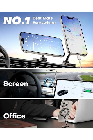 Metal Katlanır Magsafe Mıknatıslı 360 Dönen Araç Telefon Tutucu