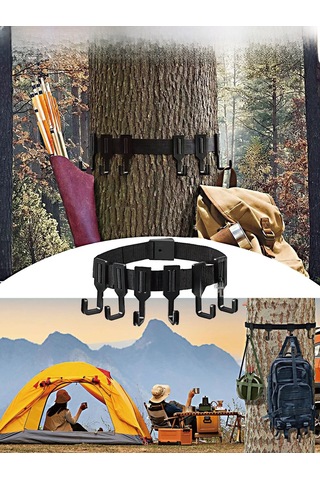 Yunboo Kamp Ağacı Kanca Seti - Dış Mekan Kullanıma Uygun 10 Adet Kanca Ve 1 Askı Bandı Siyah Siyah