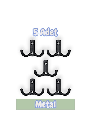 Noktalı Portmanto Vestiyer Duvar Dolap Elbise Askısı Siyah Metal Mobilya Kapı Askılığı Askılık 5 Adet Siyah