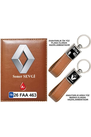 Plakanıza Özel Renault Logolu Taba Ruhsat Kabı Ve Anahtarlık Plakanıza Özel Renault Logolu Taba Ruhsat Kabı Ve Anahtarlık