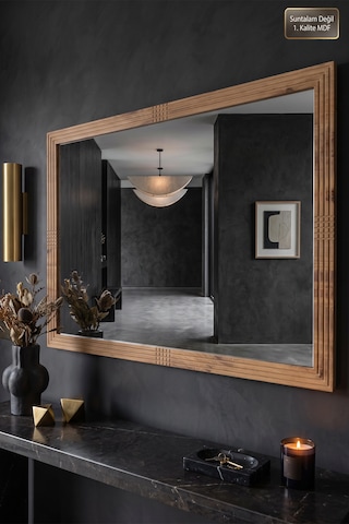 Antik Ahşap Yatay Dekoratif Ayna Dresuar Boy Koridor Konsol Aynası Banyo Oda Lavabo Wc Mutfak Makyaj Aynası 90x68 Cm Yt-01 Atlantik Çam