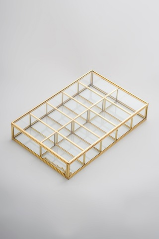 Cam Takı Organizeri 10 Bölmeli Pirinç & Gold