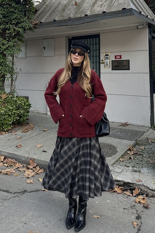 Bordo Çift Cepli Hırka - 04622 Bordo