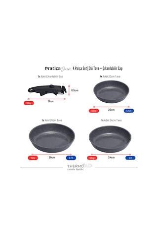 Thermoad Pratica Serisi 4 Parça Tava Set Gri Gri