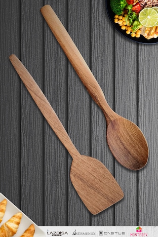 Doğal Ceviz Ağacı Ahşap Tahta Kaşık Seti Ağaç Kaşık 2li Set 03 Ahşap