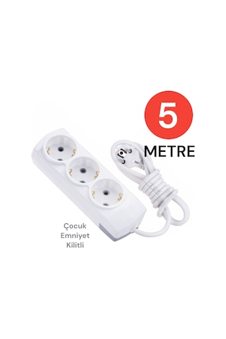 Tek-iş Grup Priz Topraklı 3 Lü 5 Metre Çocuk Korumalı Çoklu Priz Seyyar Ara Kablo Uzatma Kablosu 0 M