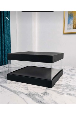 Asetat Gelin Damat Çeyiz Bohça Kutusu Siyah Şeffaf Katlanabilir Demonte Orta Boy 33 33 25cm 1adet