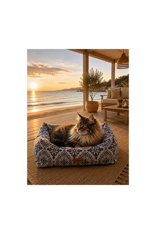Kedi Ve Köpek Yatağı Kafa Destekli Kaydırmaz Taban Yıkanabilir Fermuarlı Minder %100 Boncuk Elyaf Lacivert - 880949255 Xl