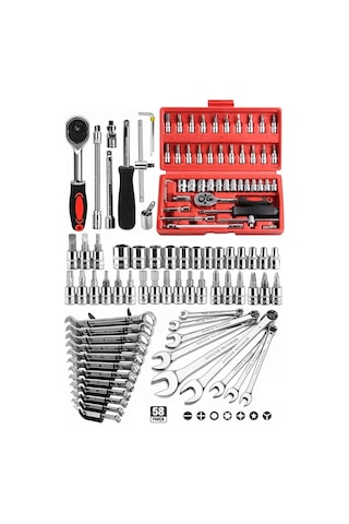 Zhltools 58 Parça Set 46 Parça Lokma Takımı Otomatik Cırcır 1/4 12 Parça Kombine Açık Ağız Yıldız Anahtar Takımı