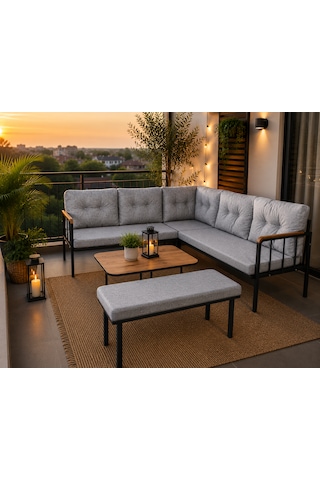 Riva Metal Bahçe Balkon Köşe Takımı Siyah Boyalı İskelet Keten Kumaş Süngerli 180x120 Cm Açık Gri Riva Metal Bahçe Balkon Köşe Takımı Siyah Boyalı İskelet Keten Kumaş Süngerli 180x120 Cm Açık Gri