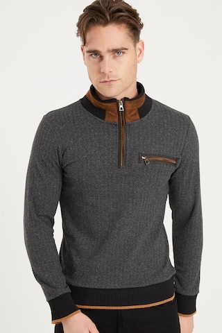 1039 Dewberry Erkek Sweatshırt-desenli Gri