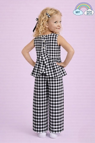 My Kids Wear Kız Çocuk Pötikareli Peplum Bluz Ve Pantolon Takımı 12693 Siyah - Beyaz