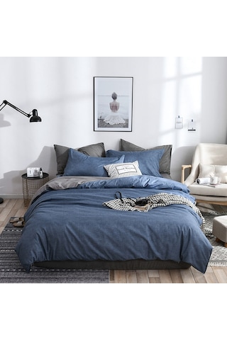 Sones Yatak Takımı Düz Ekose Yan Yatak Yorganı Yorgan Kılıfı Çarşaf Takımı, Boyut: 135 200cm 1xyastık Kılıfı, 1xyorgan Mavi