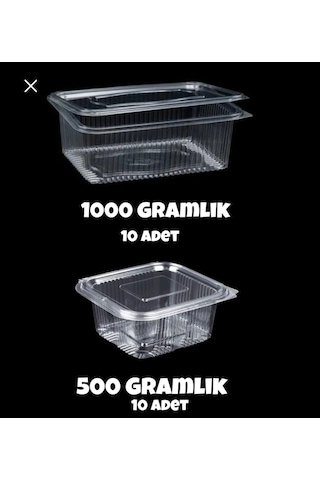 Plastik Sızdırmaz Kap 500 Gr - 1000 Gr Kullan At Tek Kullanımlık Kapaklı Kase 10 Adet 2 Li Set